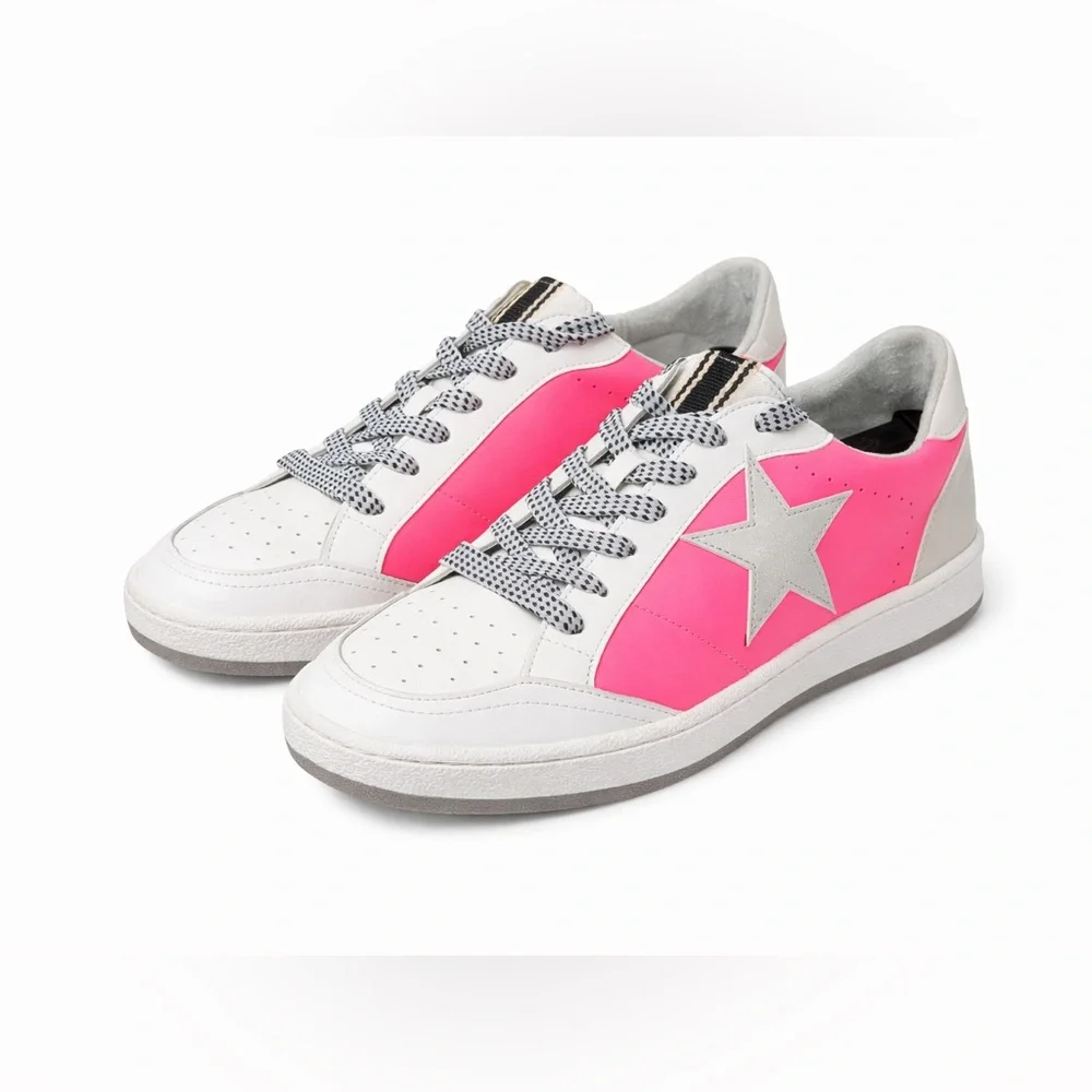 Shu Shop Pink Star Sneakers White Leather Low Top Euro Y2K Street- Size 10